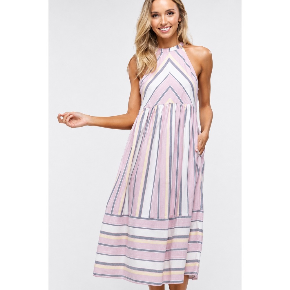 Blush & Breeze Halter Midi Dress With Pockets‎ Womens Size Small